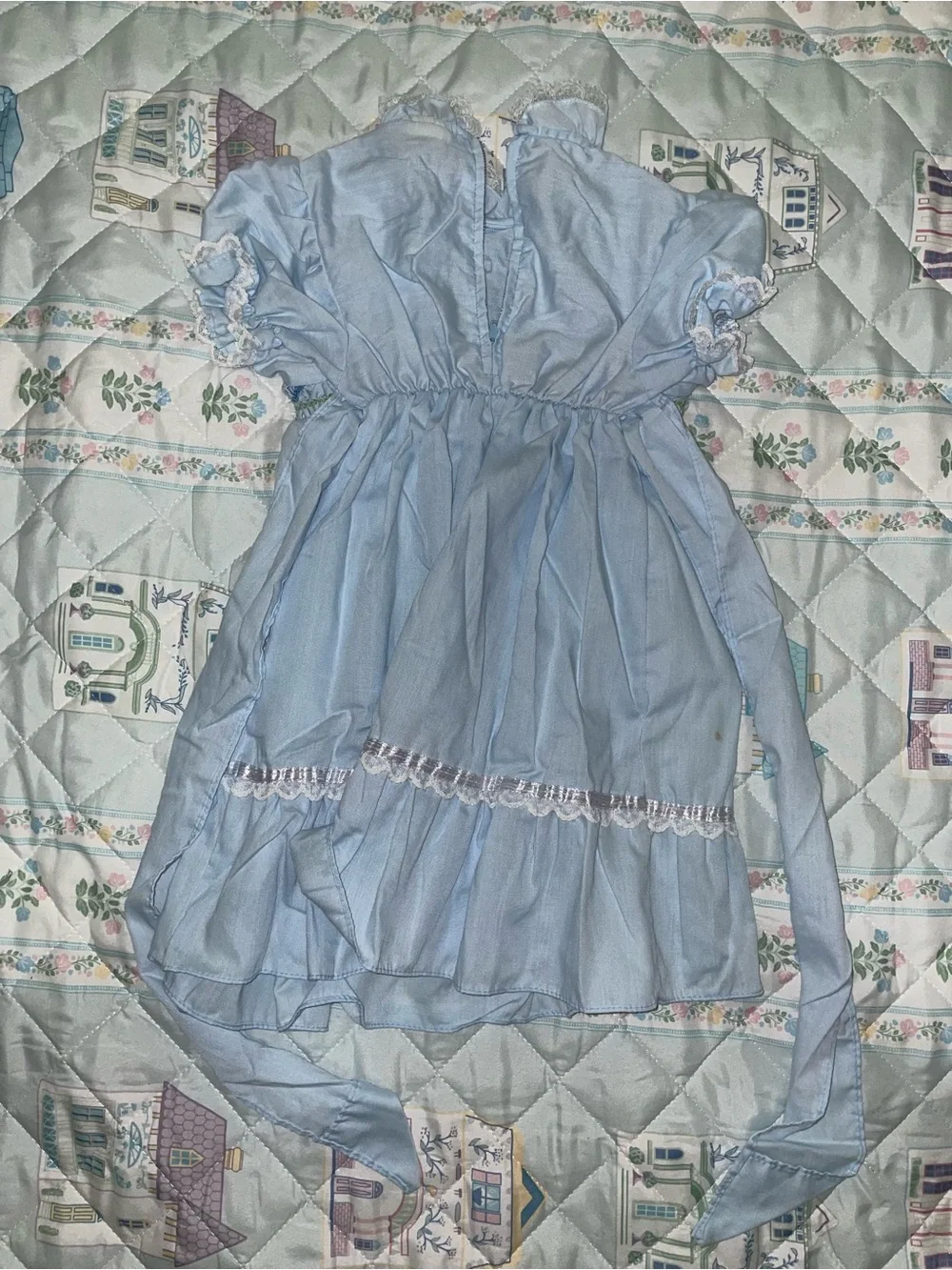 Light Blue Smocked Baby Dress with Floral Embroidery